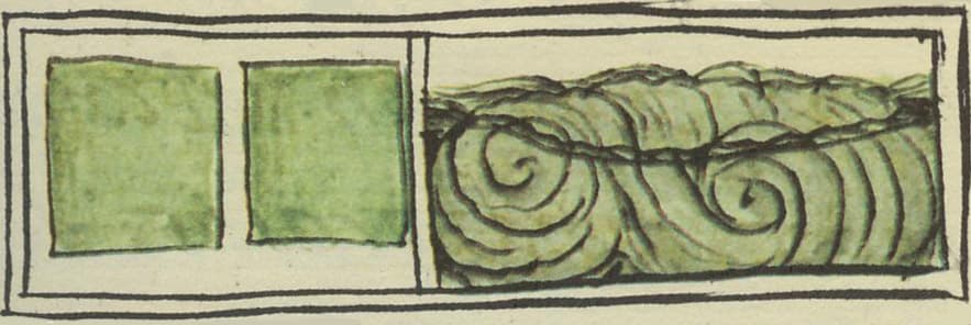 Depiction of harvest of spirulina and the cakes made from the algae. Illustration from the Florentine Codex, Late 16th century.
